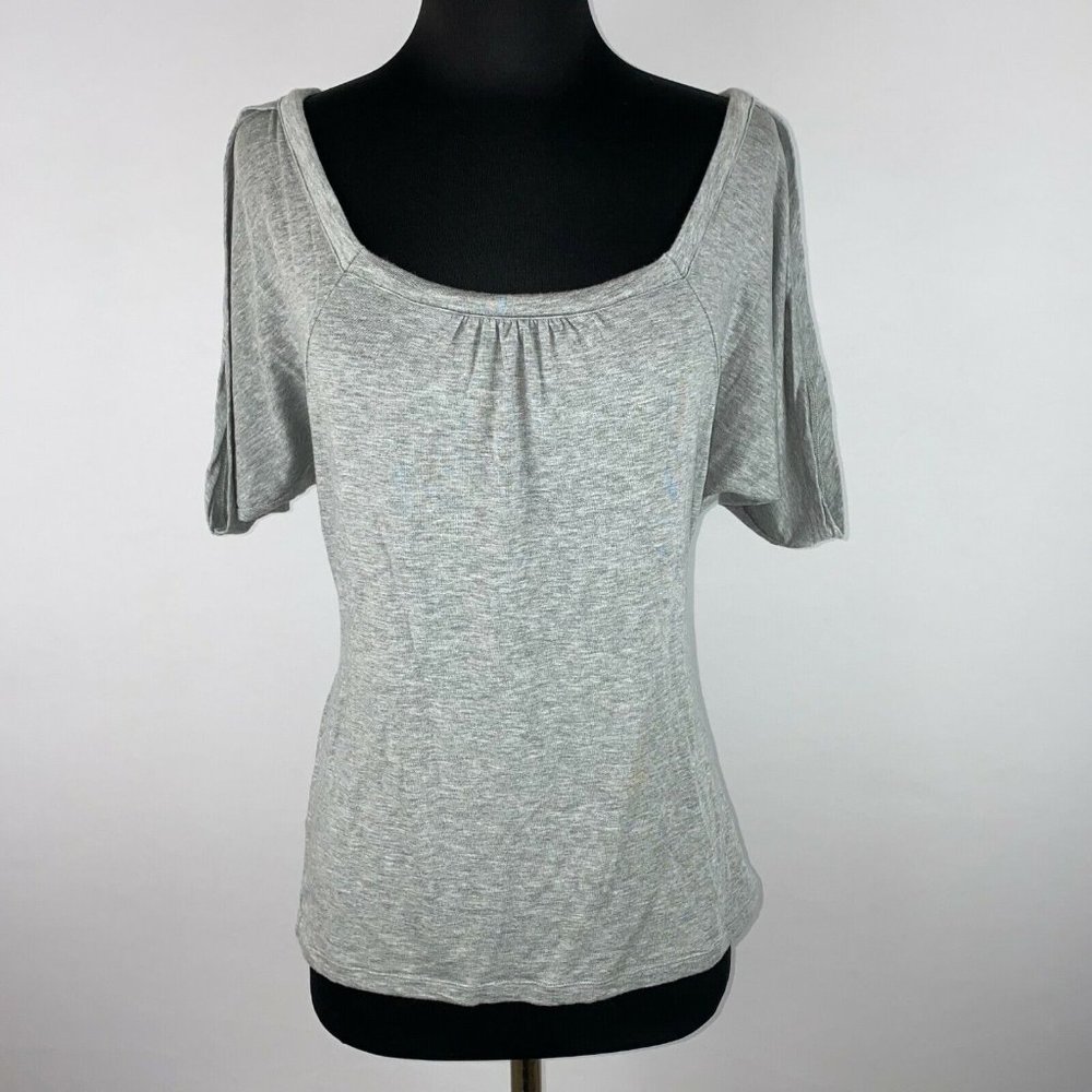 Ann Taylor LOFT S Gray Keyhole Tie Back Top Soft Tencel Lyocell Blend